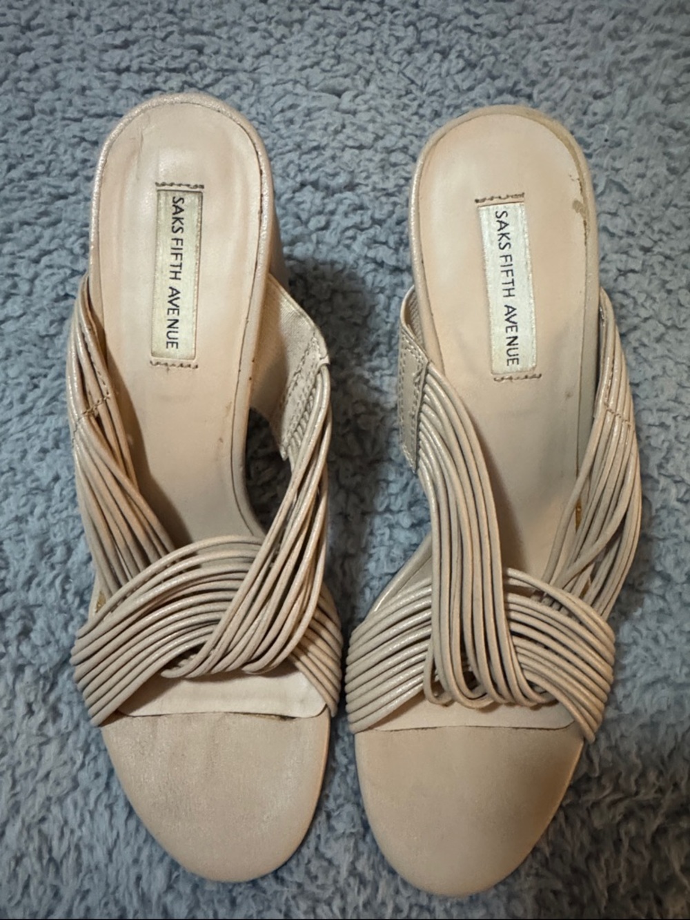 Saks Fifth Avenue Nude Woven-Strap Slide Mules